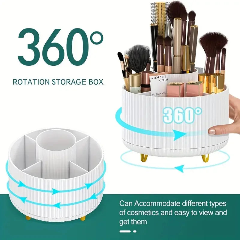 360° Rotating Makeup Organizer — Spinning Cosmetic Storage Tower for Vanity & Bathroom