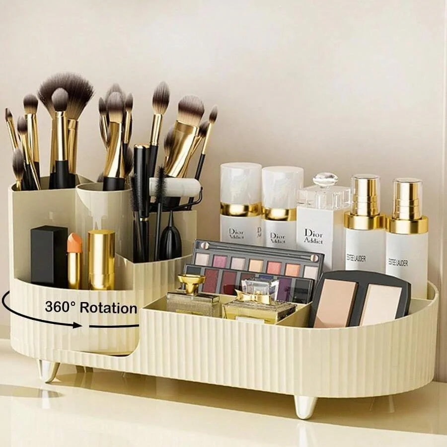 360° Rotating Makeup Organizer — Spinning Cosmetic Storage Tower for Vanity & Bathroom