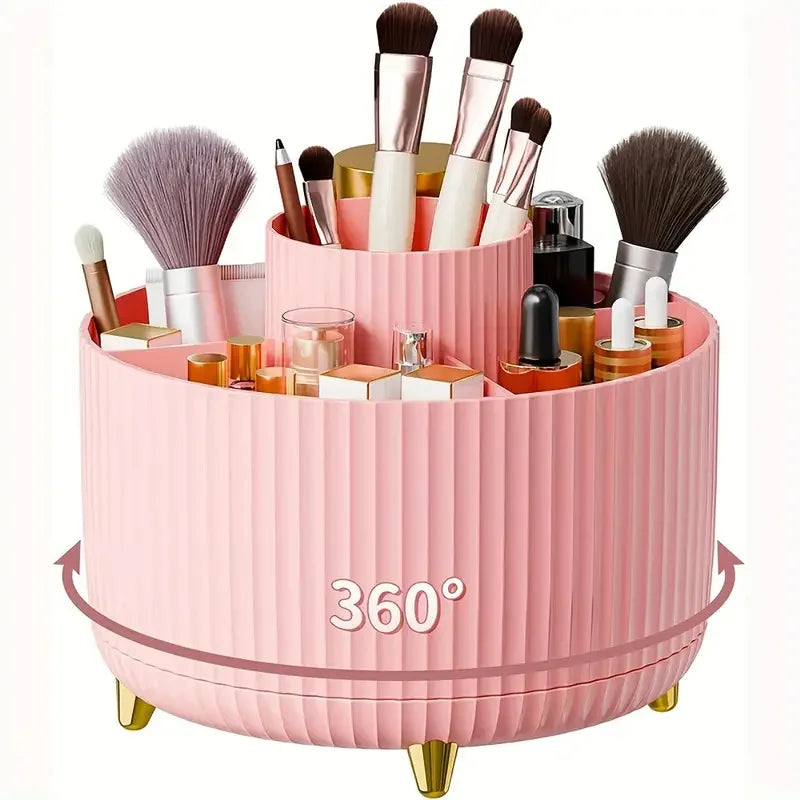 360° Rotating Makeup Organizer — Spinning Cosmetic Storage Tower for Vanity & Bathroom