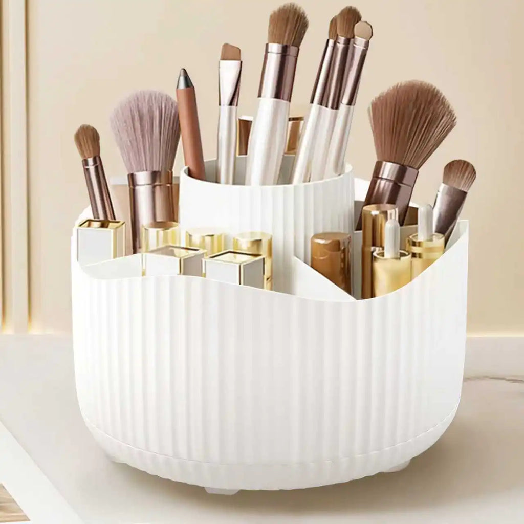 360° Rotating Makeup Organizer — Spinning Cosmetic Storage Tower for Vanity & Bathroom