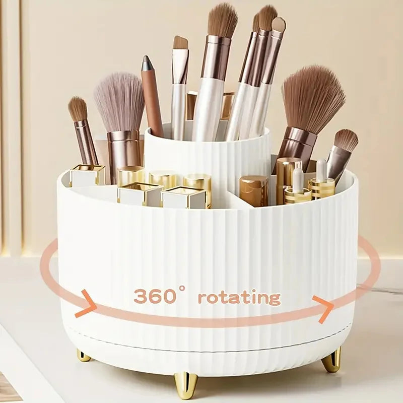 360° Rotating Makeup Organizer — Spinning Cosmetic Storage Tower for Vanity & Bathroom