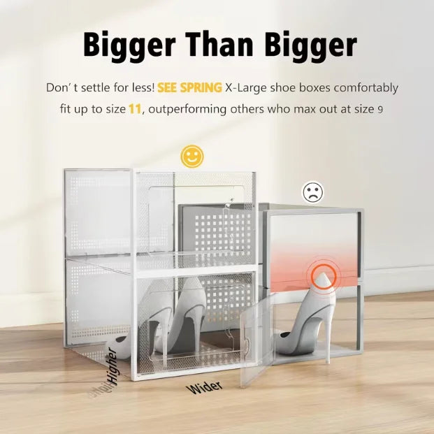 Stackable Shoe Storage Box 6/12 Pack Clear Plastic Stackable Shoe Storage Box | Space Saving Foldable Shoe Organizer for Closet