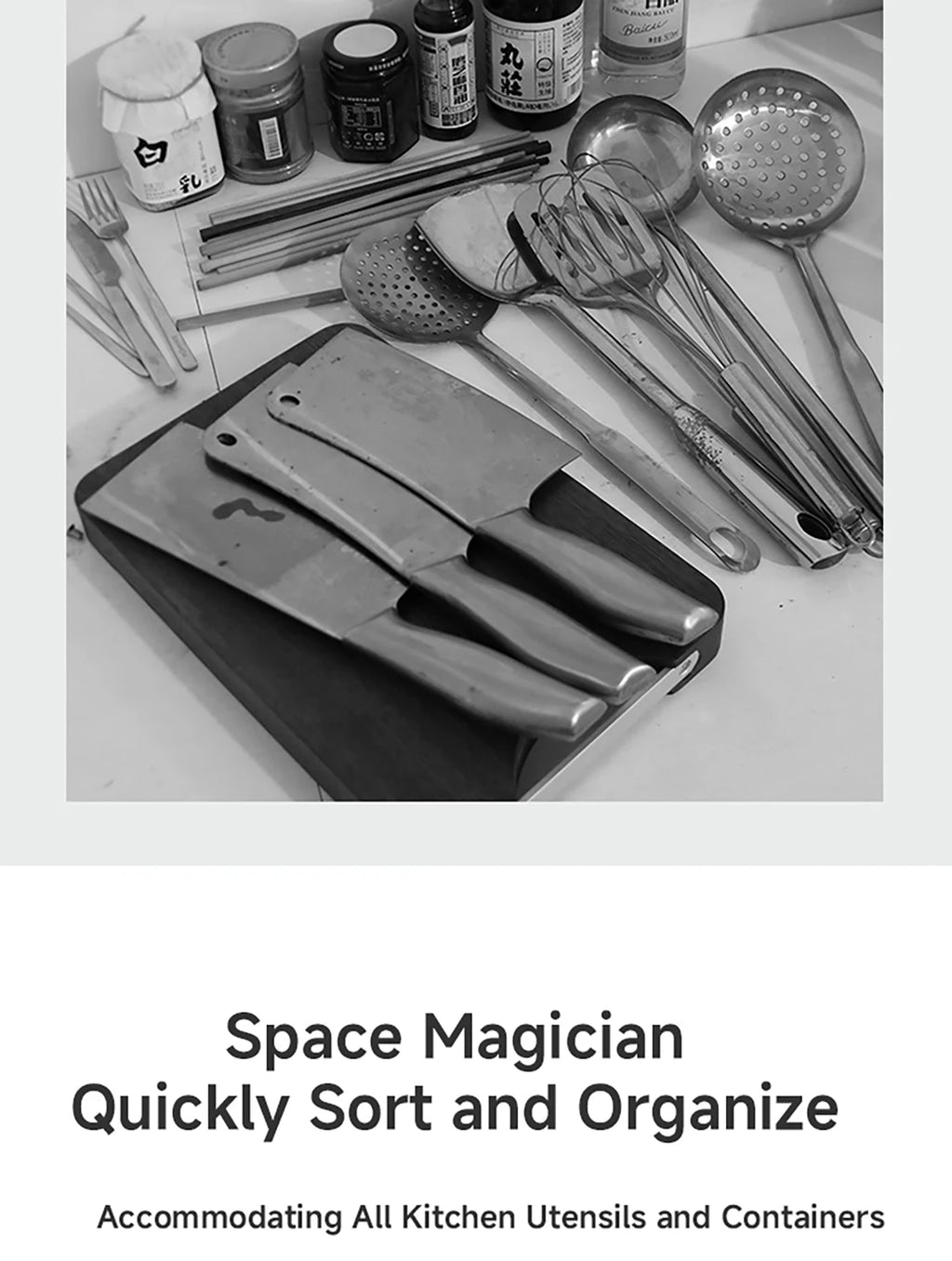 Wall-Mounted Kitchen Rack — No-Drill Spice Shelf with Utensil Hooks & Knife Holder.