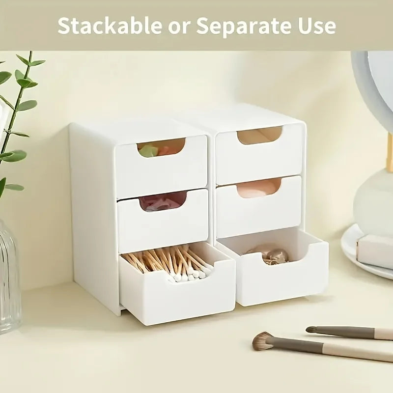 Vanity Makeup Organizer (2-Pack) — 3-Tier Storage Drawers for Cosmetics & Jewelry
