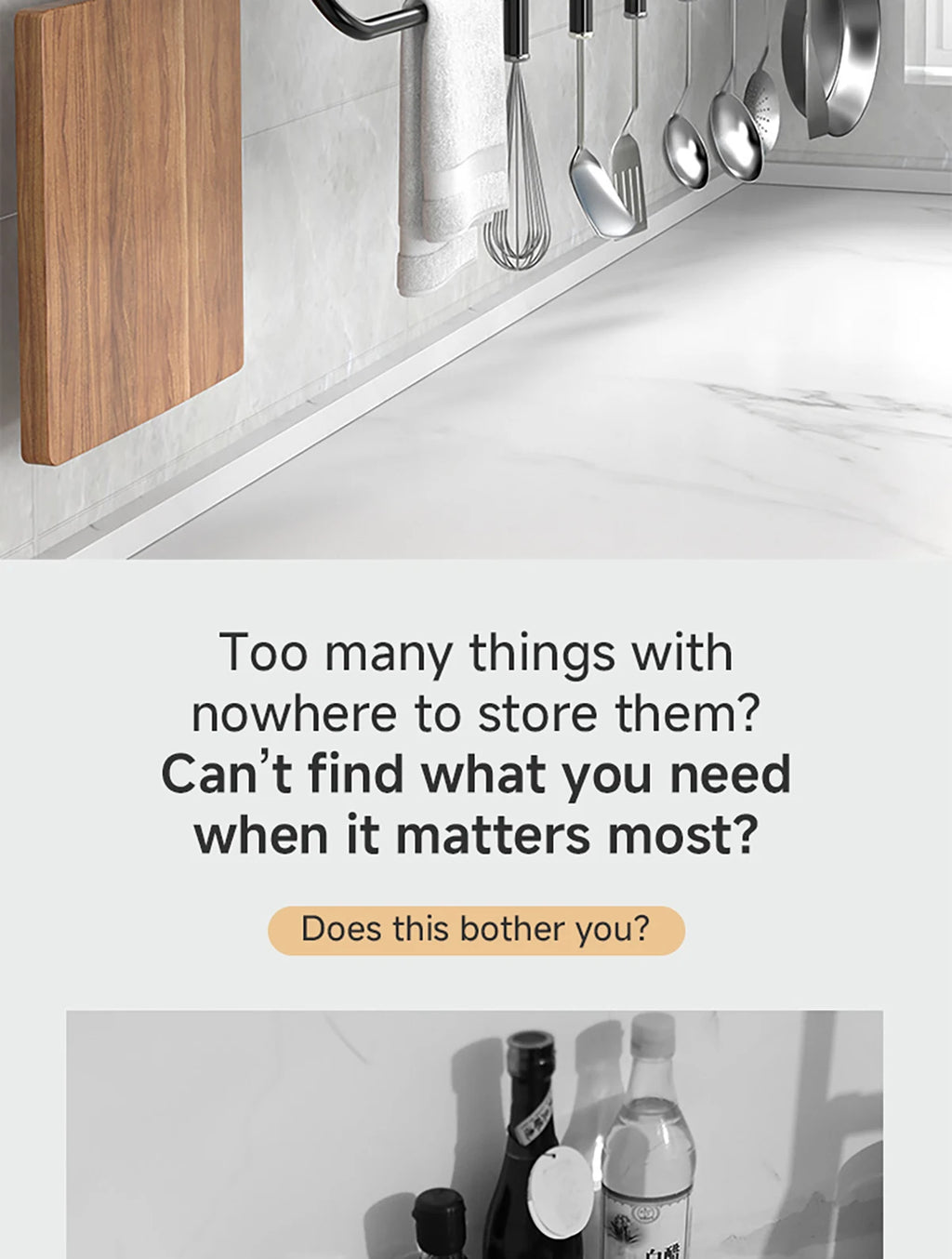 Wall-Mounted Kitchen Rack — No-Drill Spice Shelf with Utensil Hooks & Knife Holder.