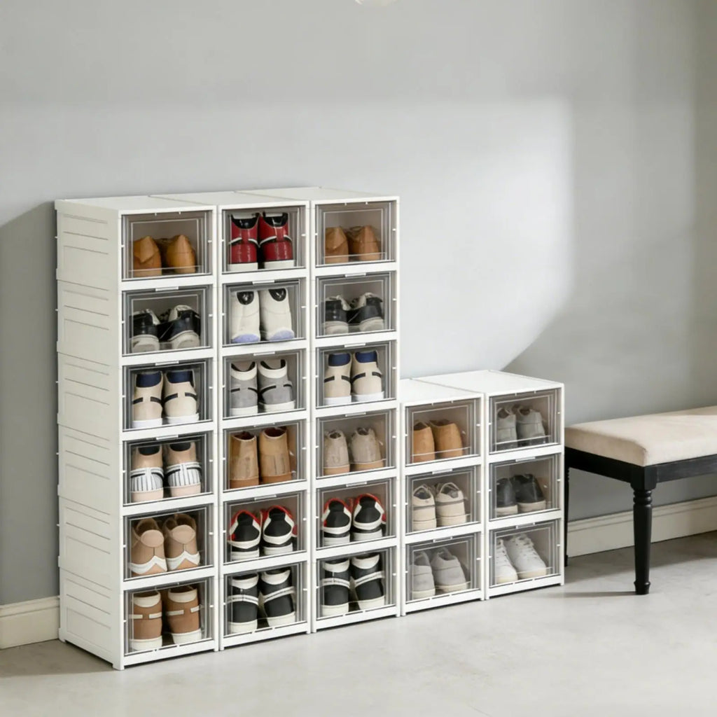6 Layers Shoes Box Foldable Transparent Sneaker Shoe Storage Organizers Box Stackable Dustproof High-top Cabinet Shoe Rack Shelf